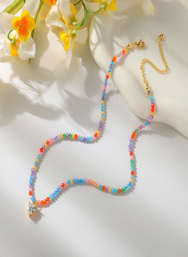 XIJIN Beaded Necklaces for Women 14K Gold Plated Heart Zircon Bead Choker Necklace - Image 3